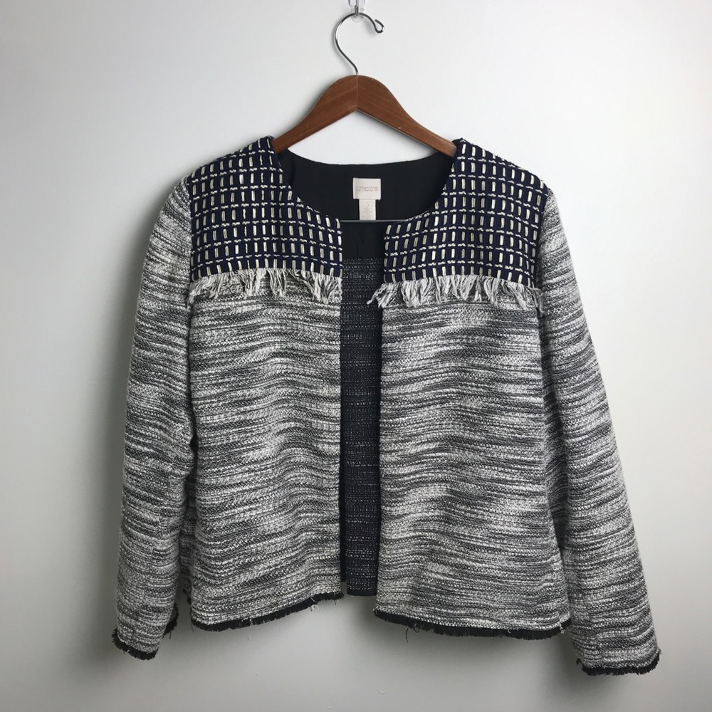 Chico's tweed open face blazer jacket, sz 3/XL